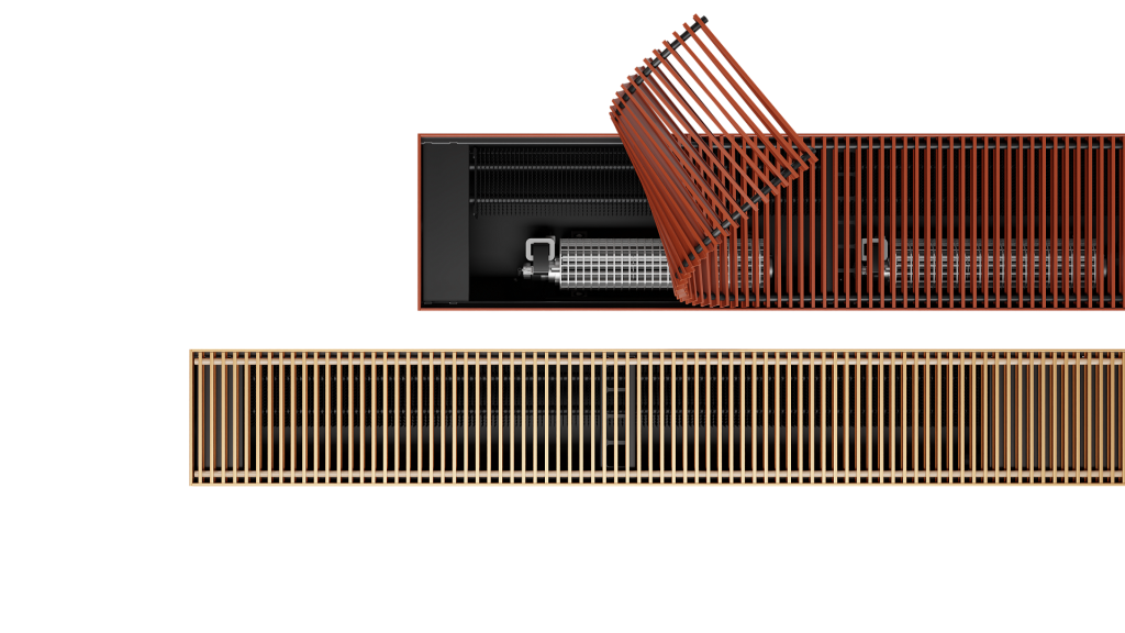Внутрипольный конвектор KZTO «Бриз» у панорамного остекления — пример установки