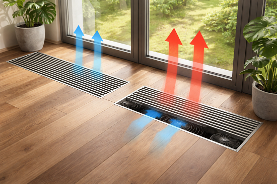 Внутрипольный конвектор: естественная vs принудительная конвекция — что выбрать и как не переплатить